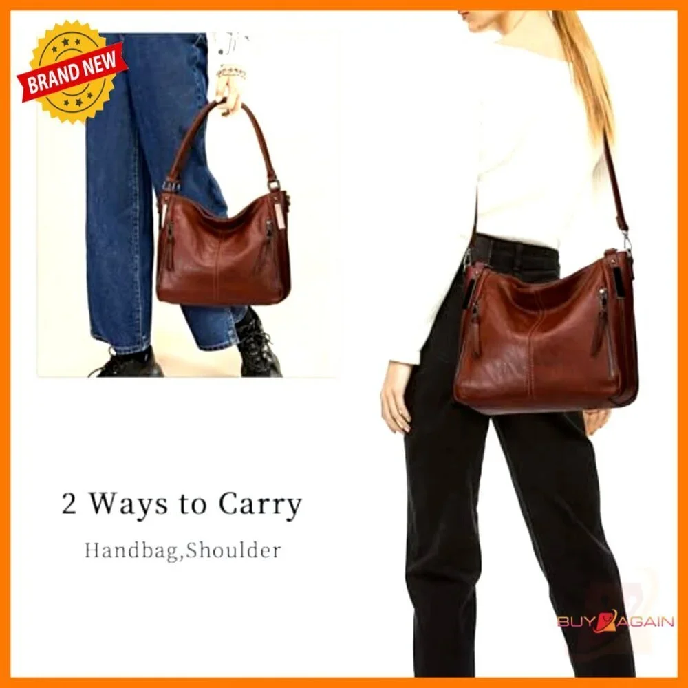 Large PU Leather Hobo Bag Adjustable Strap Multiple Pockets Tote Crossbody